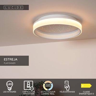 Lucide ESTREJA - Plafonnier - Ø 40 cm - LED 3 StepDim - CCT - 2500K/3000K - Blanc